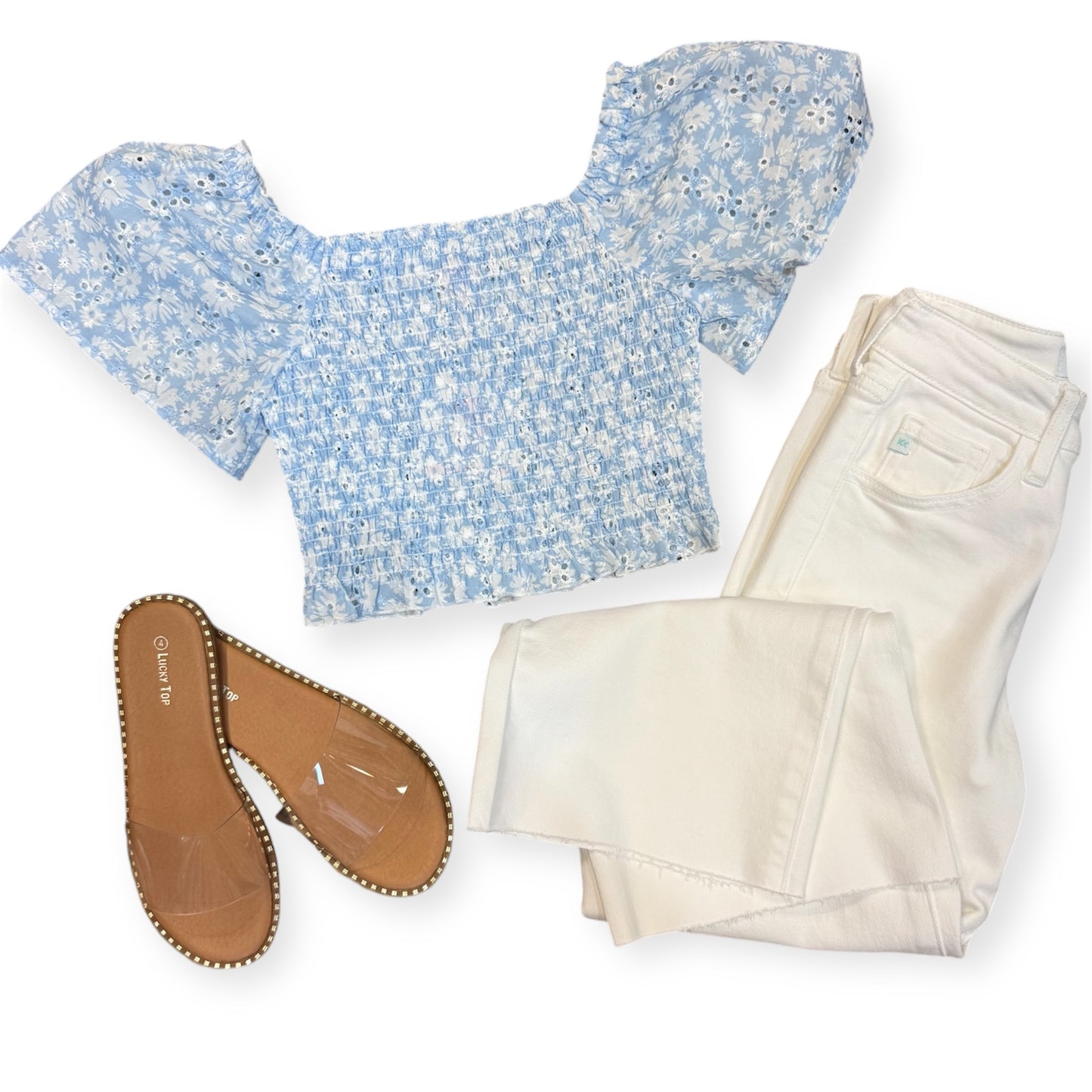 Light Blue Floral Puff Sleeve Top