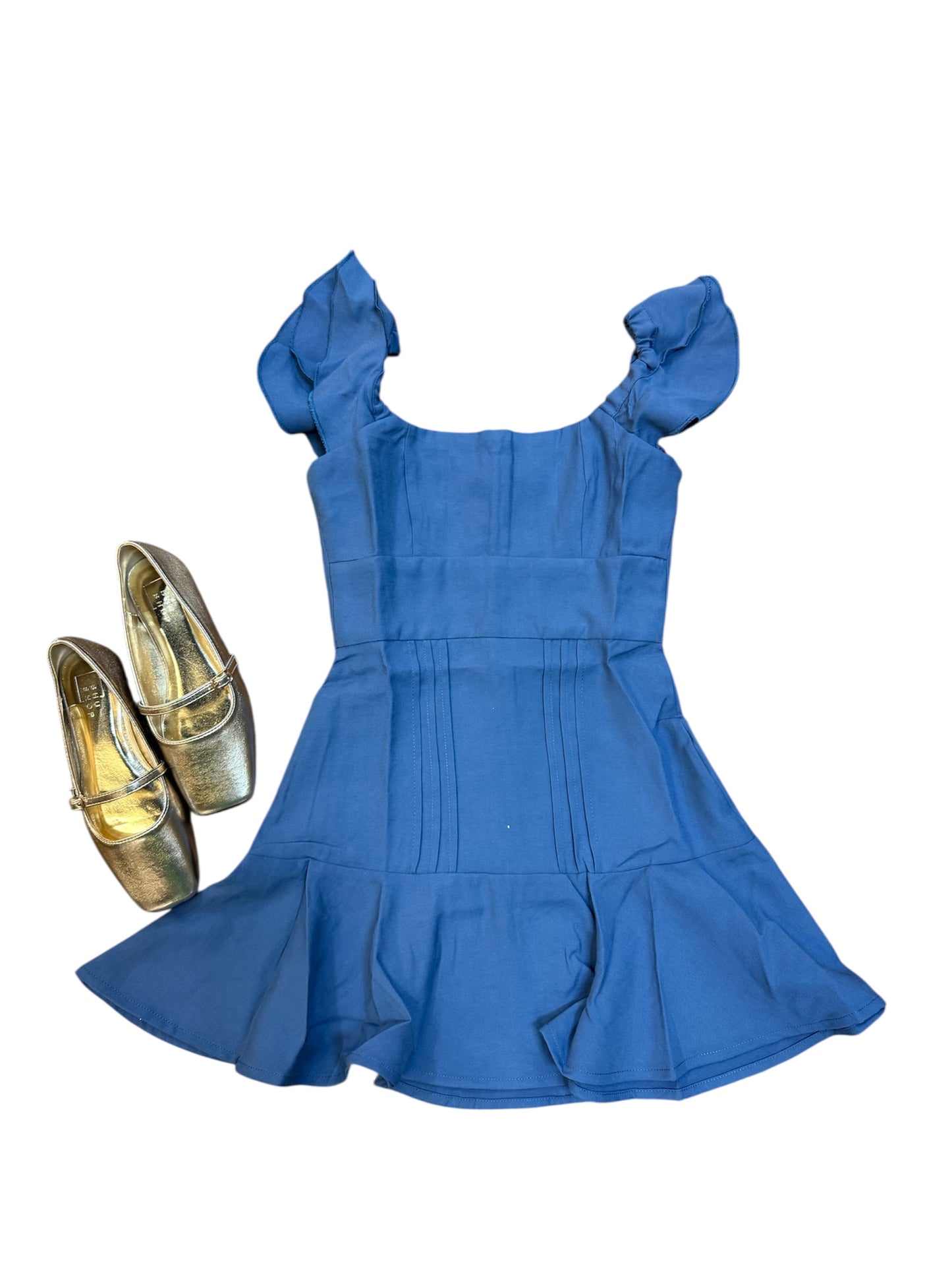 Pleat Ruffle Strap Dress in Blue