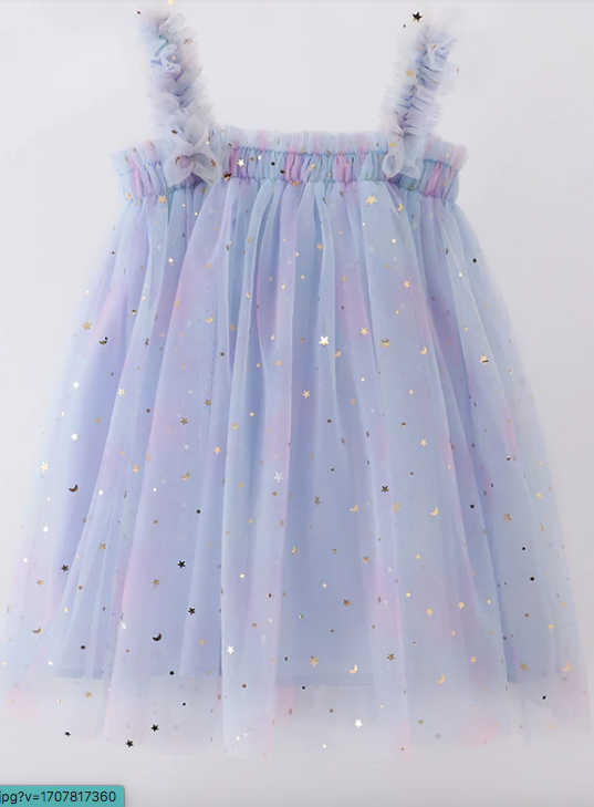 Blue star strap tulle dress