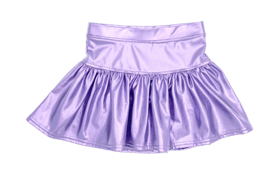 Lavender Slick Metallic Gathered Skort