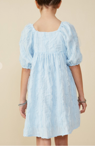 Ruffled Mesh Square Neck Dress in Blue