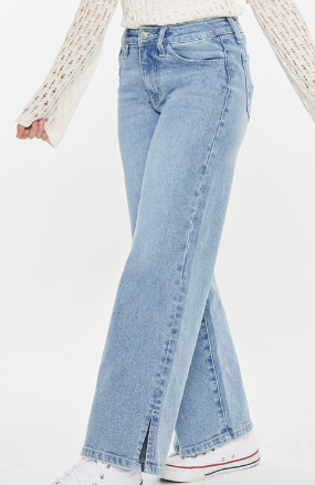 High Rise Wide Leg in Light Wash Jeans Slit
