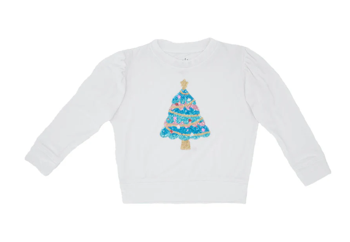 Velour white holly sweatshirt with sequin christmas tree