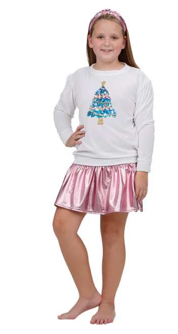 Velour white holly sweatshirt with sequin christmas tree