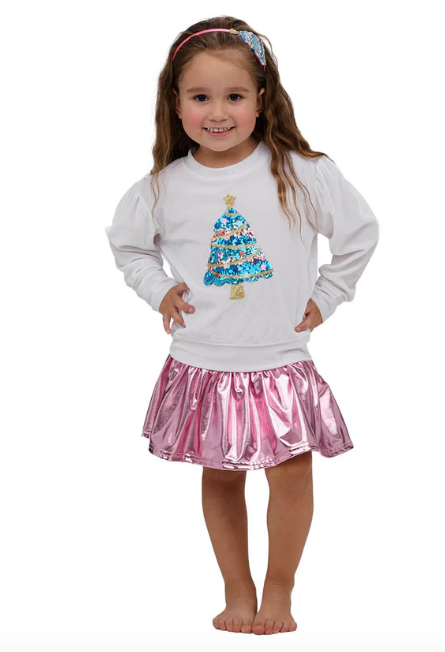 Velour white holly sweatshirt with sequin christmas tree