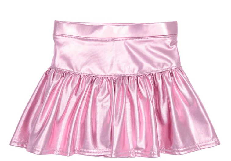 Slick Metallic Gathered Skort in Light Pink