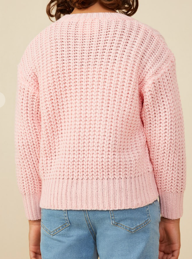 Girls Low Gauge Bow Detail Pullover Sweater in light pink