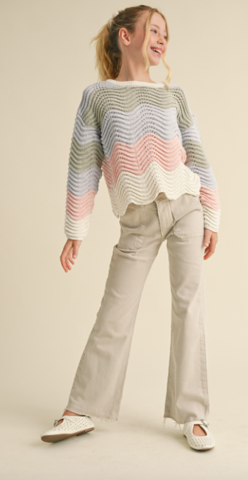 TWEEN KIDS GIRLS WABY RIB KNITWEAR PULL OVER