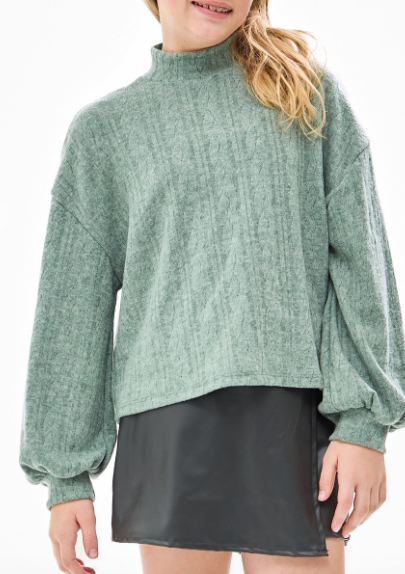 Mock Neck Cable Knit Sweater in Olive