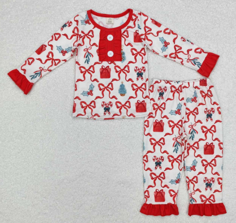 Red Bow Christmas Gift Girls Pajamas