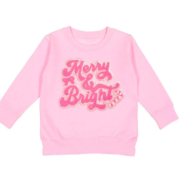 Merry and Bright Patch Christmas Sweatshirt - Pink