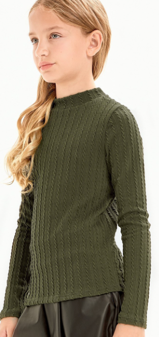 Embossed Knit Mock Neck Top in Hunter Green