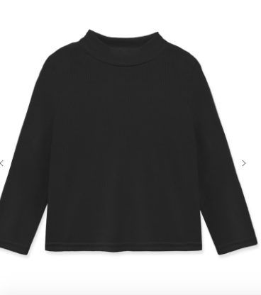 Girl's Ribbed Mock Neck L/S Top in Black