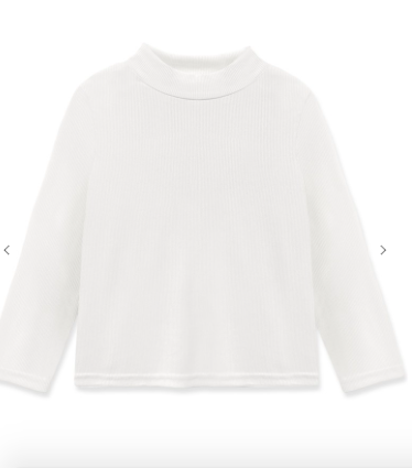 Girl's Ribbed Mock Neck L/S Top in White