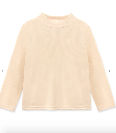 Girl's Ribbed Mock Neck L/S Top in Tan