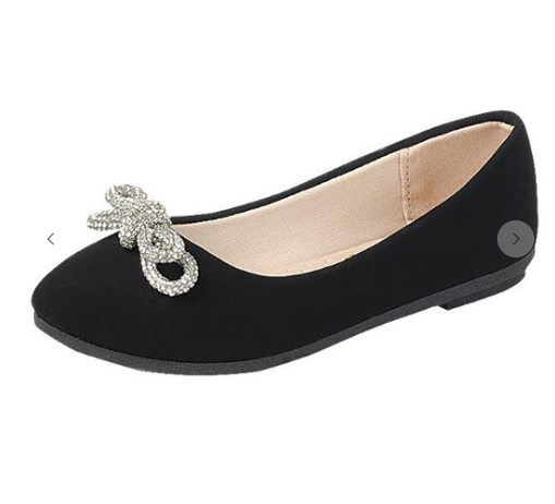 Girls Black Ballet Flat with Rhinestone Bow Detail