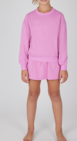 Girls Terry Brushed Crew Pullover and Skort - Set in Pink