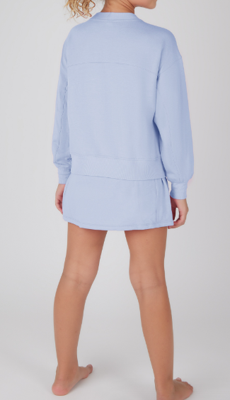 Girls Terry Brushed Crew Pullover and Skort - Set in light blue