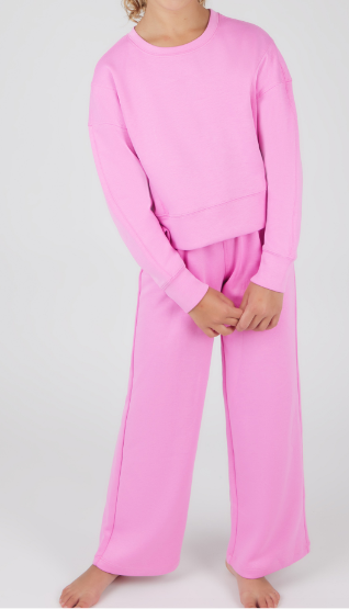 Girls Scuba Side Slit Pullover and Pant Set in pink