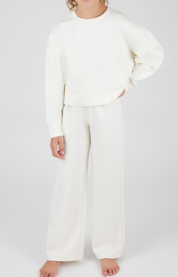 Girls Scuba Side Slit Pullover and Pant Set in Ivory