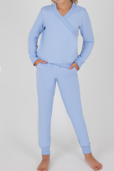 Girls Cross Over Pullover and Jogger in Blue