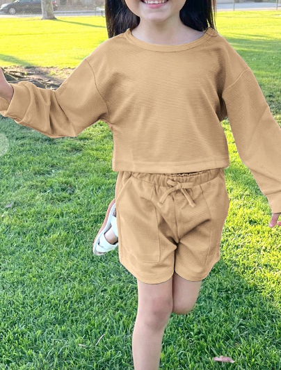Girls 2pc short set in Camel