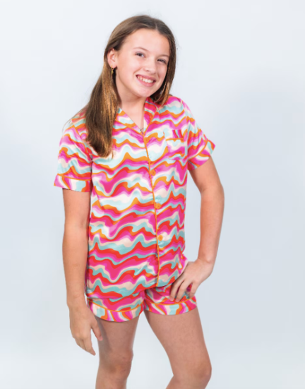 KIDS STAY GROOVY SILKY SATIN PAJAMA SHORT SET