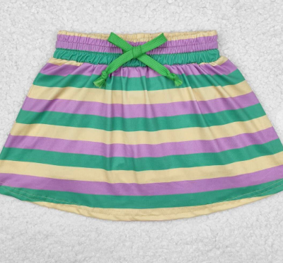 Purple green yellow stripe girls mardi gras skirt