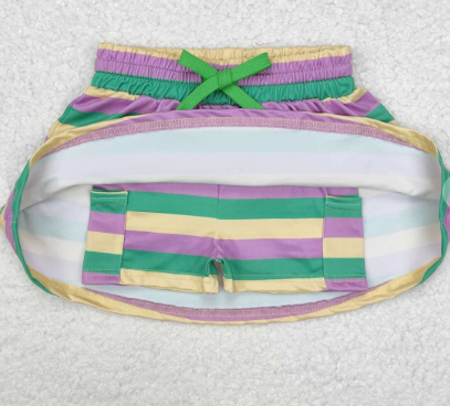 Purple green yellow stripe girls mardi gras skirt