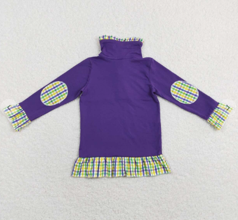 Purple dog plaid girls mardi gras pullover