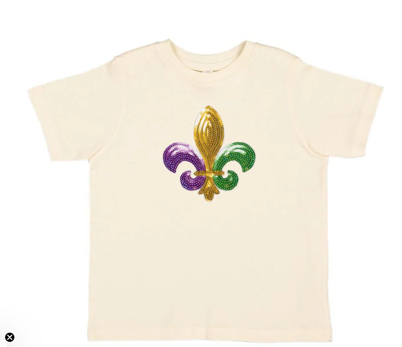 Mardi Gras Fleur De Lis Patch Short Sleeve T-Shirt - Natural
