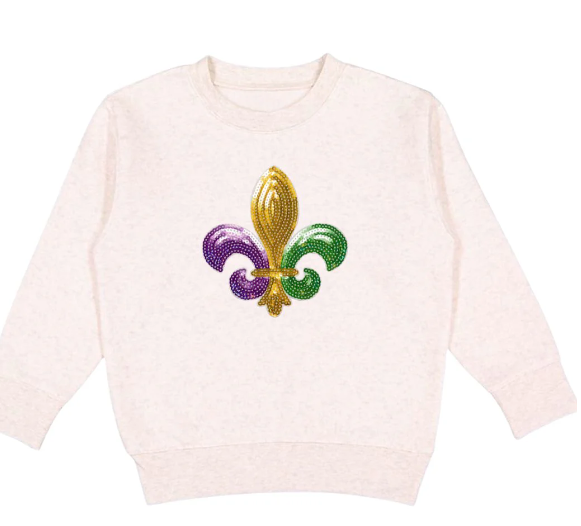 Mardi Gras Fleur De Lis Patch Sweatshirt - Natural