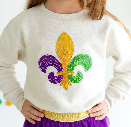 Mardi Gras Fleur De Lis Patch Sweatshirt - Natural