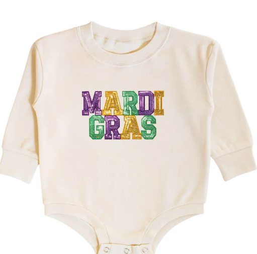 Mardi Gras Patch Long Sleeve Romper - Natural