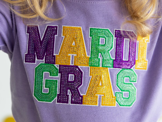 Mardi Gras Patch Short Sleeve T-Shirt - Lavender
