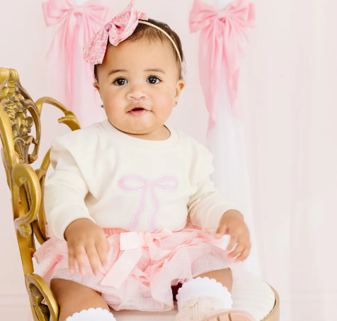 Coquette Bow Patch Long Sleeve Romper - Natural