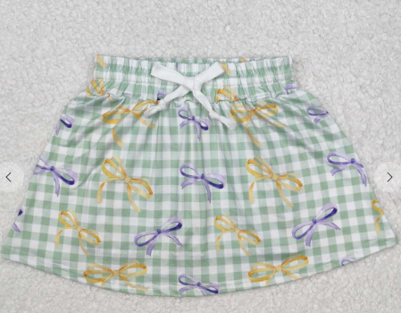 Purple Gold Bow Plaid Girls Mardi Gras Skirt
