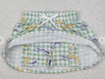 Purple Gold Bow Plaid Girls Mardi Gras Skirt