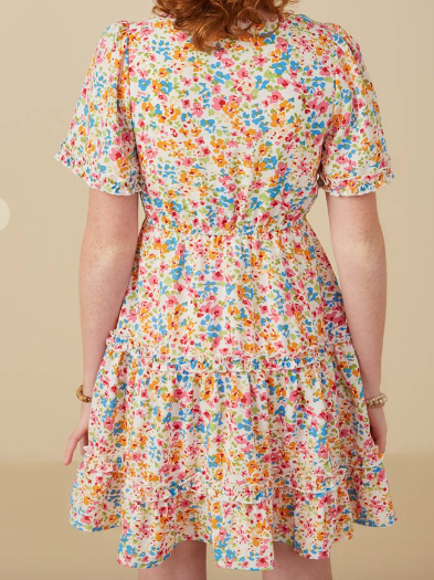Girls Ditsy Floral Ruffle Tiered Button Dress