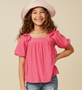 Girls Square Neck Ruffle Shoulder Textured Top