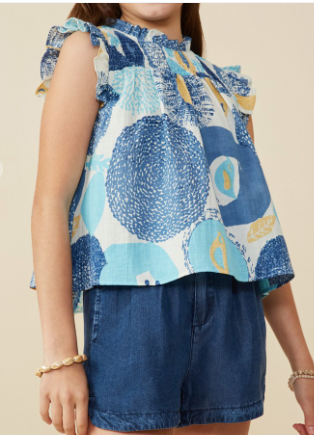 Girls Abstract Smocked Cotton Linen Tank