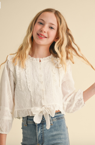 KIDS CROPPED BUTTON DOWN BLOUSE in White