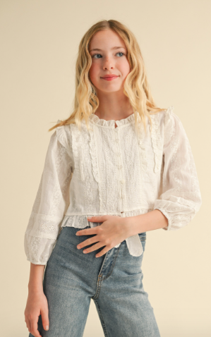 KIDS CROPPED BUTTON DOWN BLOUSE in White