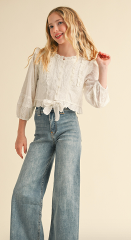 KIDS CROPPED BUTTON DOWN BLOUSE in White
