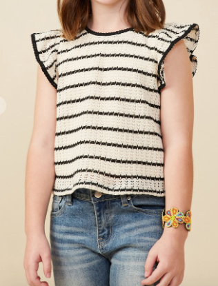 Girls Contrast Piped Textured Stripe Knit Tank