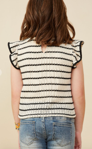 Girls Contrast Piped Textured Stripe Knit Tank