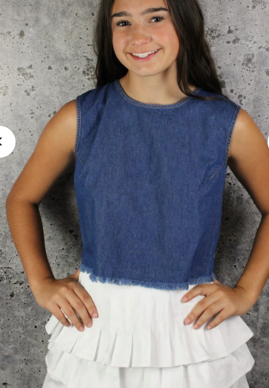 Denim Sleeveless Bow Back Detail Top