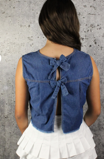 Denim Sleeveless Bow Back Detail Top