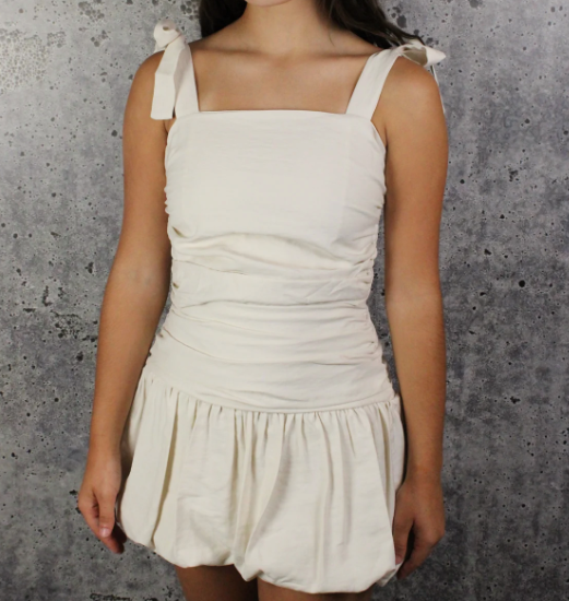 White Gathered Waist Bubble Skirt