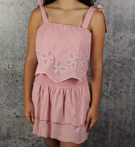 Pink Tiered Elastic Waist Skirt